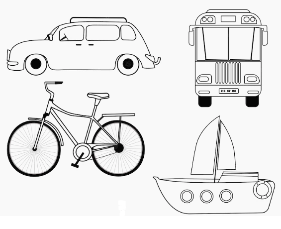 drawing of car and boats